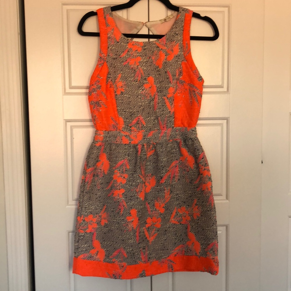 Ella Moss Grey and Neon Fit and Flare Dress XS
